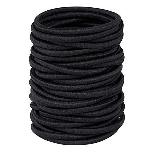 Ithyes 32Pcs Hair Bands for Women Thick Hair,4mm Elastic Hair Ties for Girl,Black Hair Band Ponytail Holders,Hair Bobbles for Girls Men,Rubber Ba