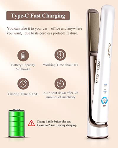 CkeyiN Cordless Straighteners, USB Wireless 2 in 1 Cordless Hair Straightener and Curler, Rechargeable with Long Battery Life, PTC Heating Plates