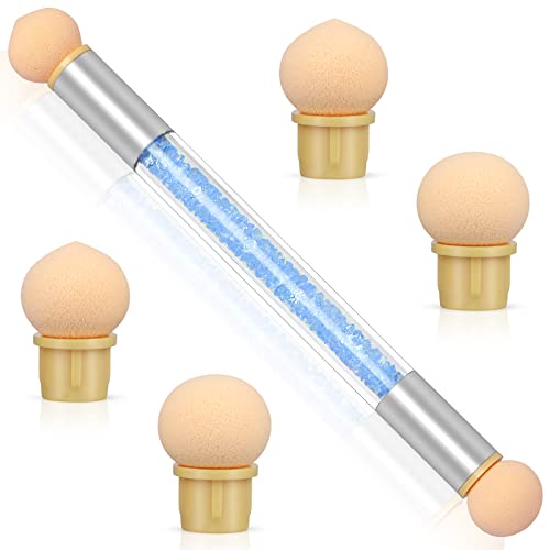Greoer Nail Art Sponge Brush Applicator with 4 Pieces Replacement Head, Double Head Acrylic Nails Ombre Sponge Nail Design Accessories for UV Gel