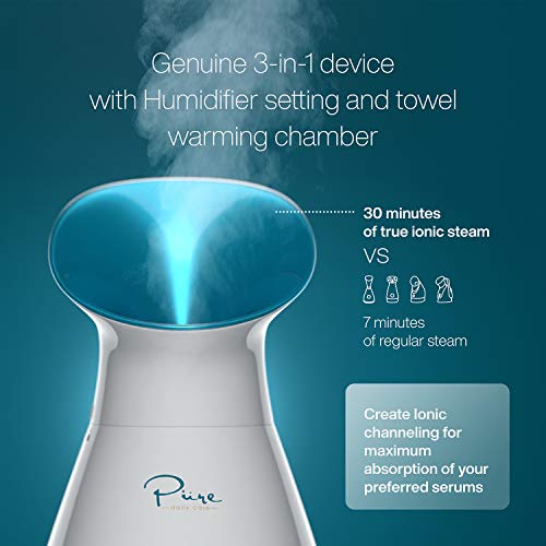 Pure Daily Care NanoSteamer Large 3-in-1 Nano Ionic Facial Steamer with Precise Temp Control - 30 Min Steam Time - Humidifier - Unclogs Pores - B