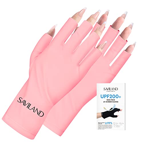 Saviland UV Gloves for Gel Nails - UPF200+ High-tech UV Protection Gloves for Manicures, Anti UVA&UVB 999+ UV Nail Gloves for Nail Lamp Skin Care