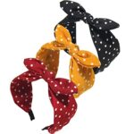 Furling Pompoms Polka Dot Headband for Women Bow Knot Fabric Headbands Knotted Hair Bands Twisted Headwrap Bunny Ear Wide Hair Hoops Hair Accesso
