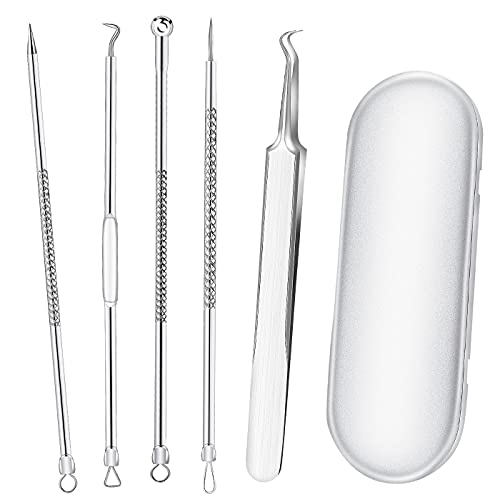 Smukdoo Blackhead Remover Tool Set, 5 PCS Curved Tweezer Blackhead Removal Tools, Pimple Spot Popper Removal Tool