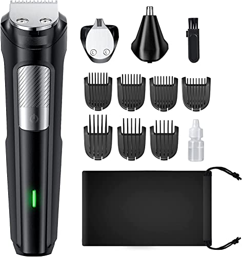 Beard Trimmer Hair Clippers Men, Nose & Ear Trimmer, 9-in-1 Body Groomer Men Kit, Cordless Rechargeable Hair Clippers with 7 Limit Combs, Stainle