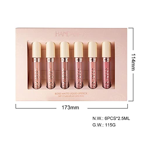 Beteligir 6Pcs Matte Liquid Lipstick Set, 6 Nude Colors Matte liquid Long-Lasting Non-Stick Cup Not Fade Waterproof Lip Gloss Set for Women Makeu