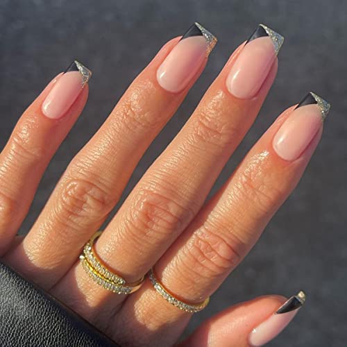 JUSTOTRY 24 Pcs Fake Nails Short, Red and Yellow Swirl Press on Nails with Designs, Glossy Pink French False Nails Short, Stick on Nails for Wome