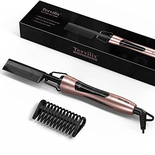 Hot Comb Electric by Terviiix, Hot Comb for Wigs, Afro Hair & Beard, Anti-Scald Straightening Comb with Keratin & Argan Oil Infused Teeth, Temper