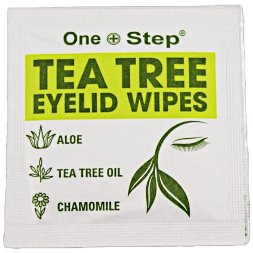 One Step Tea Tree Oil Eyelid Wipes, 60 Sachets, Natural, Aloe, Chamomile Daily Cleanser, Soothe, Relieve for Dry, Irritated, Tired, Itchy Eyes