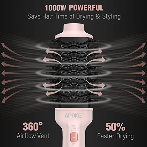 APOKE One Step Hair Dryer Brush and Styler Volumizer, Multifunctional 4 in 1 Ceramic Tourmaline Negative Ion Hot Air Styling Brush, Professional