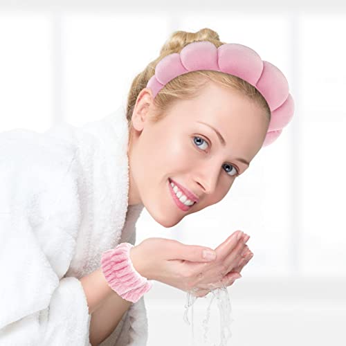 Sibba Sponge Headband Wristband Sets for Washing Face, Makeup Headbands for Women Girls, Skincare Makeup Removal Wash Spa Yoga Sports Shower Head