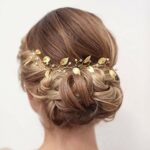 Cathercing Bridal Wedding Headband Hair Vine Headdress Gold Leaf Hair Band Vintage Long Bridal Headband Hair Accessories for Bride Hair Clips for