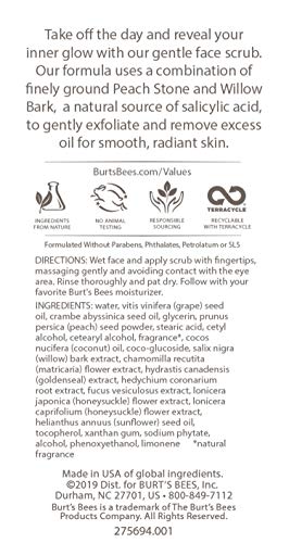 Burt's Bees 99.9% Natural Peach and Willow Bark Deep Pore Exfoliating Facial Scrub, 113.3 grams
