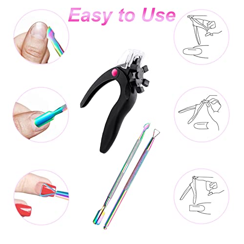 Nail Clippers for Acrylic Nails,Nail Tip Cutter,Acrylic Nail Clipper,Stainless Steel False Nail Trimmer, with Cuticle Pusher Cuticle Remover (Bla