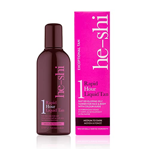 He-Shi Rapid 1 Hour Liquid Tan - Instant Self Tan - 1 Hour Express Fake Tan Lotion - Quick Dry Formula, Natural Ingredients - Vegan & Cruelty Fre