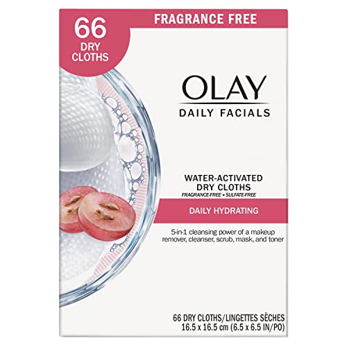 Olay Daily Facials Daily Clean Wipes, 4-in-1 Water Activated Cloths, 66 count Packaging may Vary