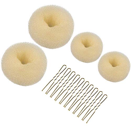 Hair Donut Brown, MORGLES 4PCS Hair Bun Donut Ballet Bun Ring Hair Bun Maker Shaper Chignon Doughnut with 10PCS Hair Pins