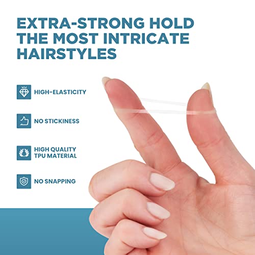 Clear Elastic Hair Bands 500 Pcs with Band Removal Hook–Soft, Strong 170mm Elastic Hair Ties for Kids, Girls & Women –Clear Rubber Bands for Hair