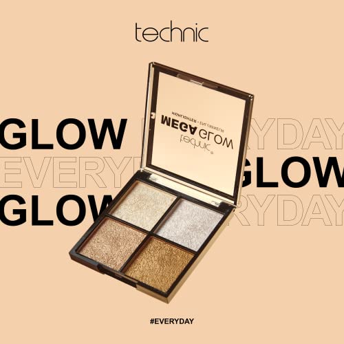 Technic Mega Glow Highlighter Palette - 4 Highly Pigmented, Long Lasting Shimmer Powders That Blend Beautifully To Highlight and Enhance Makeup O