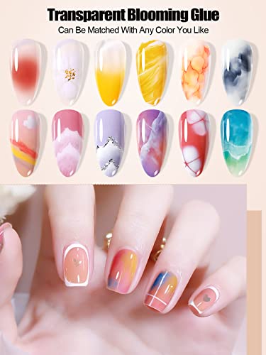Kalolary Clear Blooming Gel Nail Polish, 15ml UV LED Soak Off Nail Art Polish for Spreading Effect, Marble Nail Gel Paint Nail Designs for DIY Fl
