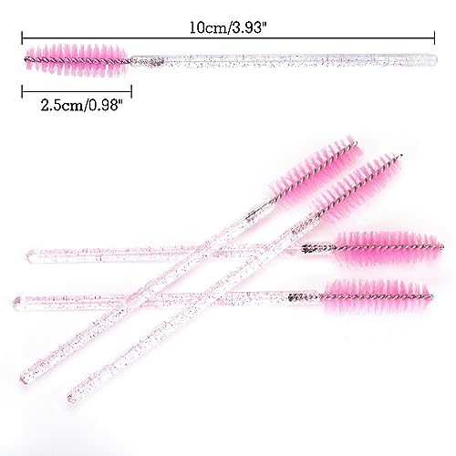 G2PLUS 100 PCS Disposable Eyelash Brushes - Pink Eyelash Spoolies - Crystal Mascara Wands -Eyelash Extension Brush Applicator for Eyelash Extensi