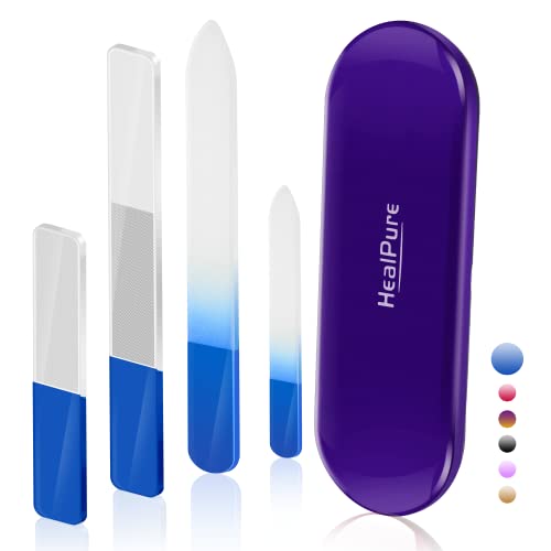 Glass Nail File and Shiner – 4PC Double Sided Etched Crystal Nail Buffer Files and Nano Nail Polishers, Professional Salon Manicure Tools Kit for