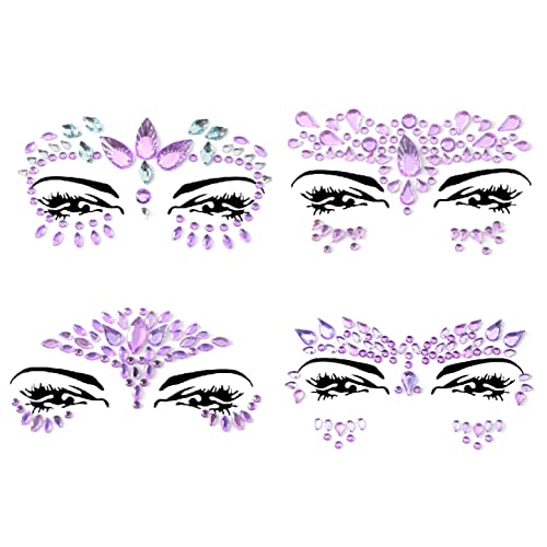Face Gems Adhesive Glitter Face Jewels Tattoo Sticker Festival Gems Rave Party Body Make Up Body Jewels (4 PCS Gold (Z4ZAKGOL-A))