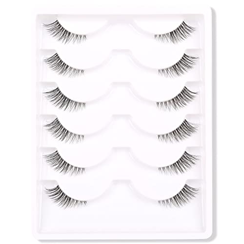 GMAGICTOBO False Eyelashes Short Natural Lashes Wispy Clear Band Half Lashes Pack 3D Faux Mink Cat Eye Lashes Fake Eyelashes 6 Pairs