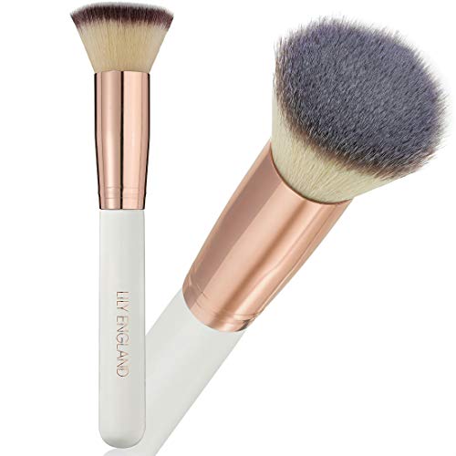 Kabuki Brush for Makeup - Flat Top Foundation Brush for Blending Liquid, Cream and Powder - Professional, Cruelty Free in Rose Gold by Lily Engla