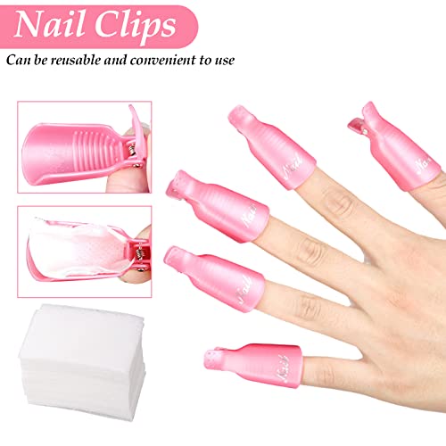 Gel Nail Polish Remover Tools Kit, VEGCOO 10 Pcs Nail Polish Remover Clips, 4 Nail Files, 200 Pcs Nail Wipe Cotton Pads, 2 Cuticle Pusher & a Nai