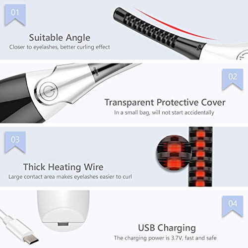 Heated Eyelash Curler, Portable Electric Eyelash Curler, 10s Quick Heat 60° / 70° / 80° / 90° 4 Temperature Modes with LED Display, Mini Eye Lash