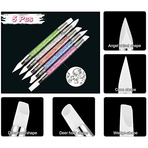 Qufiiry 5Pcs Silicone Nail Art Brush, Dual Head Manicure Carving Pen, Nail Art DIY Decoration Tool Nail Polish Brush Dotting Salon Tool Set