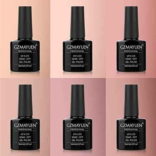 GZMAYUEN Nude UV Gel Nail Polish 10ML Pink UV/LED Soak-Off Gel Polish Set Long Lasting Nail Gel Varnish Nail Art Salon Manicure Kit 6Pcs