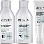 REDKEN Acidic Bonding Concentrate, Shampoo 300 ml, Conditioner 300 ml & Leave In Treatment 150 ml Set, Repairs & Protects Colour-Treated Hair, Tr