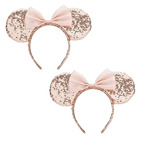 DRESHOW 2 Pack Mouse Ears Bow Headbands Glitter Party Decoration Cosplay Costume for Girls & Women