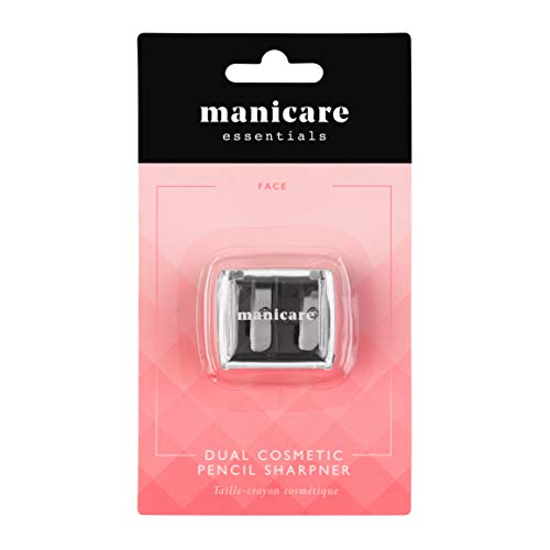 Manicare Dual Cosmetic Pencil Sharpener, For Large And Small Lip, Eye and Brow Pencils, Eyeliner, Lip Liner, Catches Shavings, Cosmetic Makeup To