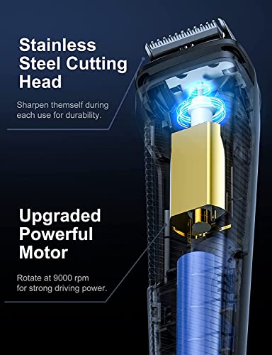 Beard Trimmer Hair Clippers Men, Nose & Ear Trimmer, 9-in-1 Body Groomer Men Kit, Cordless Rechargeable Hair Clippers with 7 Limit Combs, Stainle