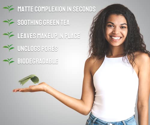 EcoFeminii Green Tea Oil Control Blotting Sheets-100 pcs Natural Papers for Clear, Clean & Matte Skin-Removal of Facial Oil & Sebum (Medium (6cm
