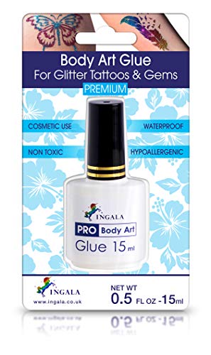 INGALA PREMIUM Body Adhesive | Body Glue for Glitter Tattoos| Double Size: 15ml | Hypoallergenic & Dermatologically Tested | Body Glue | Waterpro