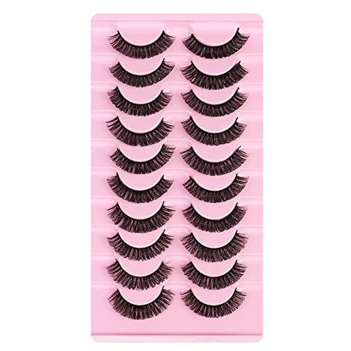 Russian Strip Lashes D Curl False Eyelashes Fluffy Curly Faux Mink Lashes 3D Effect Short Lashes Lightweight 10 Pairs Pack (#03)