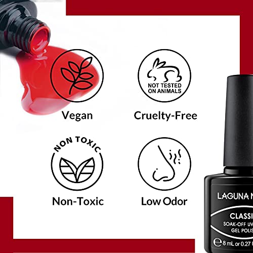 LagunaMoon™ Gel Nail Polish Set - 6 Colours Red Purple Grey Black White Pink Pigmented High-Shine Kit Gel Polish for Salon Quality DIY Nails - UV