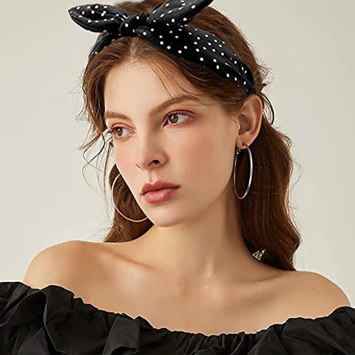 Polka Dot Headband,2Pcs Bow Tie Knotted Hair Bands,Wide Band Cloth Hair Hoop Bunny Ear Headwrap Hair Accessories for Women Girls (Black Red Polka