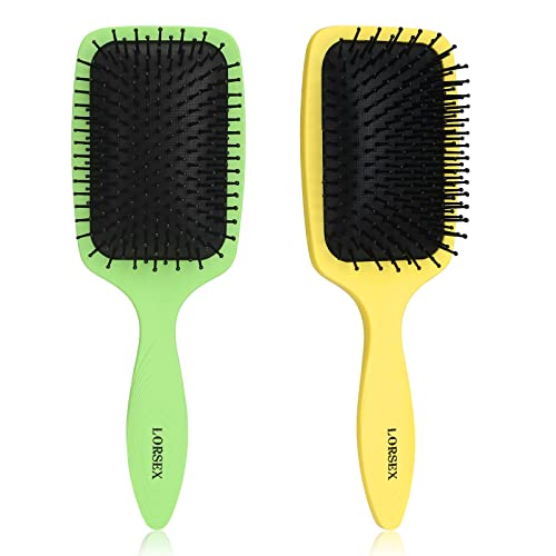 LORSEX 2 Pack Hair Brush, Large Detangling Paddle Hairbrush for Women Men and Kids, Great on Wet/Dry Hair Smoothing Massaging Detangling (Pink-Pu