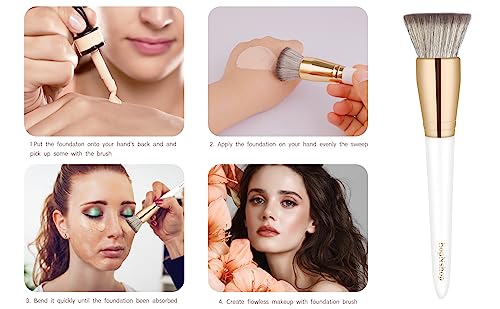 HopNshop Foundation Brush - Flat Top Kabuki Face Brushes for Liquid, Cream and Powder Makeup Application - Soft and Dense Bristles Makeup Brush,