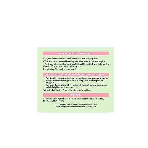 Garnier Youth Organic Rosy Glow 3 in1 Youth Cream with Rosehip Seed Oil, White, 50 ml (Pack of 1)