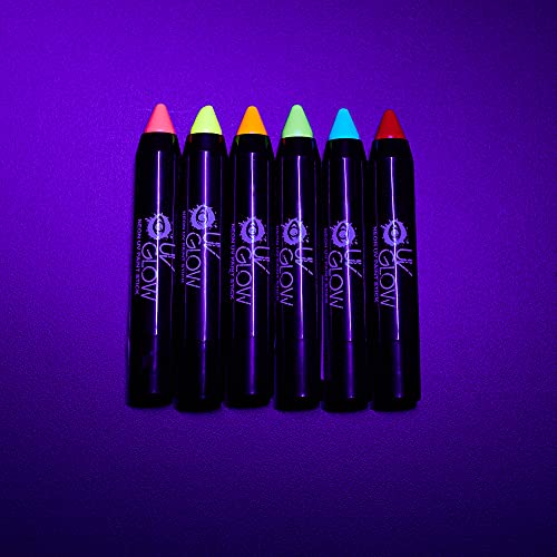 Neon Face Paint Stick by UV Glow - Genuine and original UV Glow product - glows brightly under UV Light! (Set of 6)