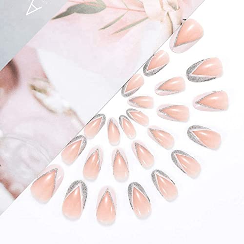 False Nails,Press On Nails,French False Nails,Fake Nails with White Nail Tips Stick On Nails,Short False Nails,Stick on Nails for Woman,French Ma