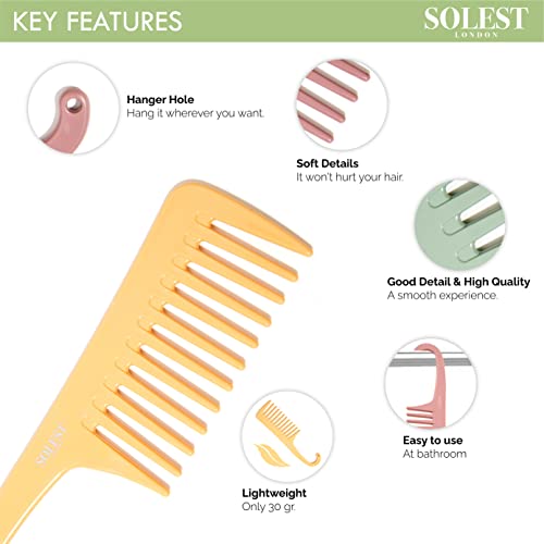 Shower Comb with Hanging - Detangler Wide Tooth Comb - Wide Tooth Hanging Comb Set of 3 - Large Wet Comb with Hook - 3 Colour Antistatic Detangli