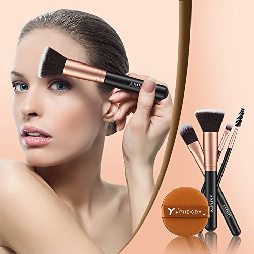 Makeup Brushes Rose Golden 14 Pcs Makeup Brush Set with 2 Powder Puffs Premium Synthetic Kabuki Brushes for Foundation Face Powder Blush Eyeshado