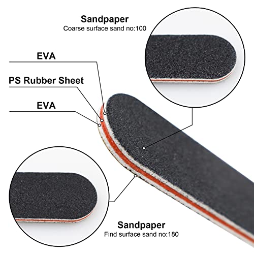 LAMXD 20 PCS Nail Files, Professional Nail Files Double Sided Emery Board, Fingernal Buffing Files Set for Home, 100/180 Grit(Black)