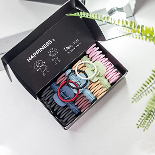 CLIPXY Premium Claw Clips – Set of 10 Pcs Hair Claw Clip with Hair Bands – Sturdy and Durable Hair Clips Women – 3.6 Inch Matte Coated Hair Claw